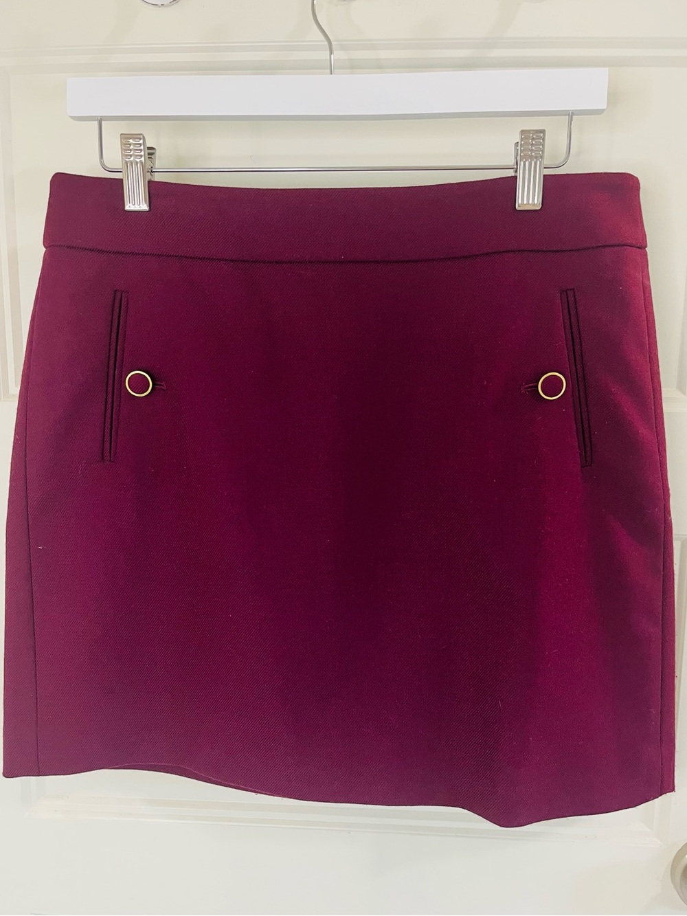 LOFT Burgundy Mini Skirt with Gold Ring Details